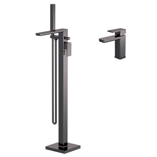 Additional image for Basin & Floor Standing Bath Shower Mixer Tap (Gun Metal).