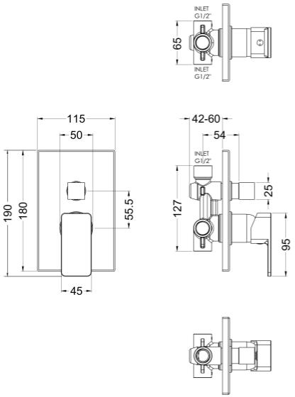 Additional image for Concealed Manual Shower Valve (2 Outlets, Chrome).