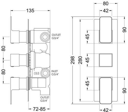 Additional image for Concealed Thermostatic Shower Valve (3 Outlets, Chrome).