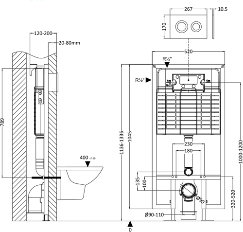 Additional image for Concealed Cistern With Wall Hung Frame (Round Dual Flush).