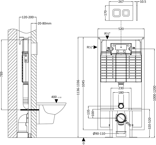 Additional image for Concealed Cistern With Wall Hung Frame (Square Dual Flush).