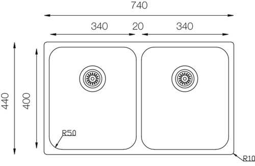 Additional image for Double Kitchen Sink (740/440mm, S Steel).