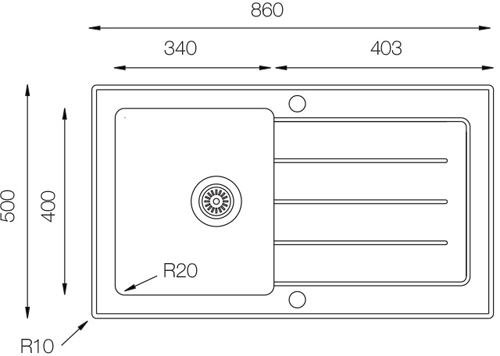 Additional image for Inset Kitchen Sink (860/500mm, White & Stainless Steel).