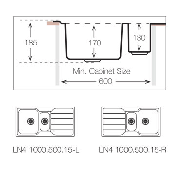 Additional image for Flush Mount Kitchen Sink (1000/500mm, S Steel, RH).