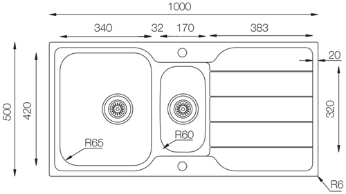 Additional image for Flush Mount Kitchen Sink (1000/500mm, S Steel, RH).