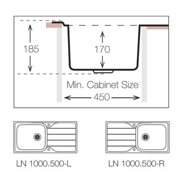 Additional image for Flush Mount Kitchen Sink (1000/500mm, S Steel, RH).