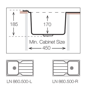 Additional image for Flush Mount Kitchen Sink (860/500mm, S Steel, LH).