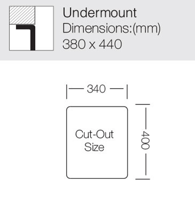 Additional image for Undermount Kitchen Sink (340/400mm, S Steel).