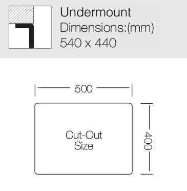 Additional image for Undermount Kitchen Sink (500/400mm, S Steel).