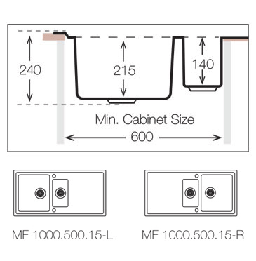 Additional image for Flush Mount Kitchen Sink (1000/500mm, S Steel, LH).