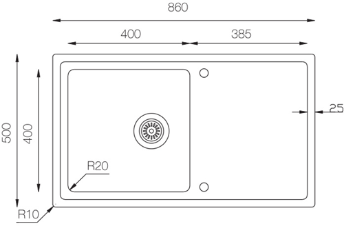 Additional image for Inset Kitchen Sink (860/500mm, S Steel, LH).