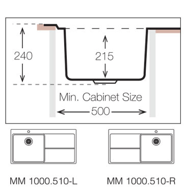 Additional image for Flush Mount Kitchen Sink (1000/510mm, S Steel, RH).