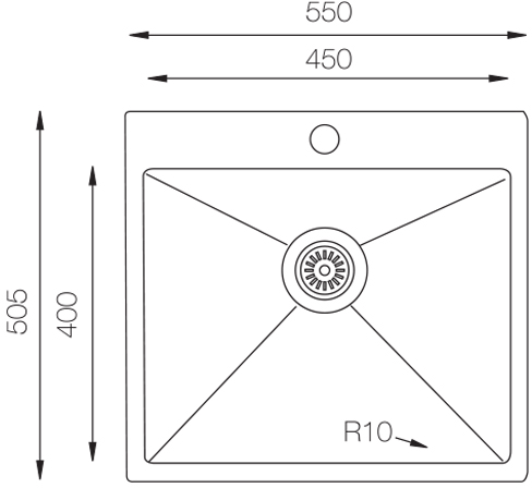 Additional image for Flush Mount Kitchen Sink (550/505mm, S Steel).