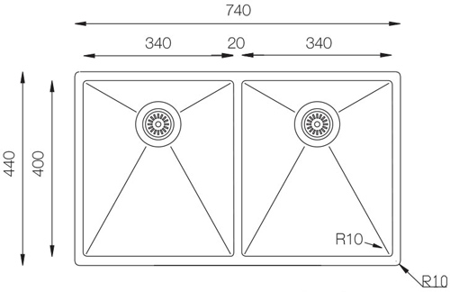 Additional image for Flush Mount Kitchen Sink (740/440mm, Titanium).