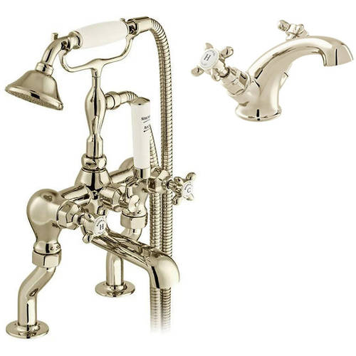 Additional image for Basin & Bath Shower Mixer Tap Pack With Crosshead Handles (Bright Nickel).
