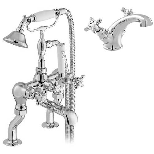 Additional image for Basin & Bath Shower Mixer Tap Pack With Crosshead Handles (Chrome).