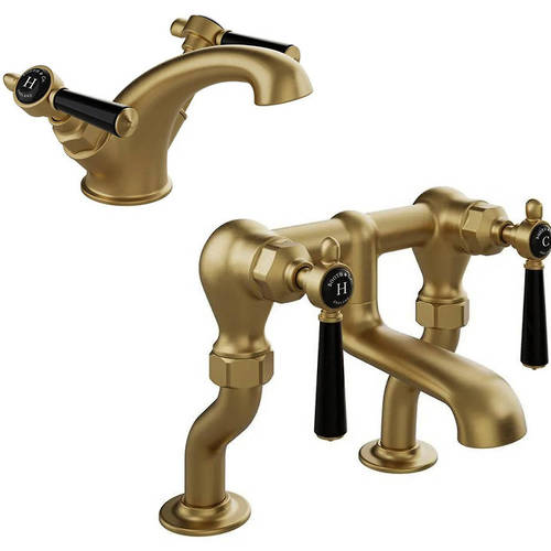 Additional image for Basin & Bath Filler Tap Pack With Lever Handles (Brushed Brass).