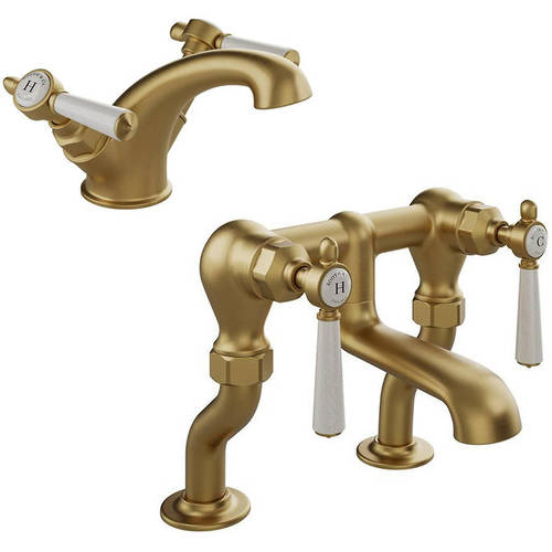 Additional image for Basin & Bath Filler Tap Pack With Lever Handles (Brushed Brass).
