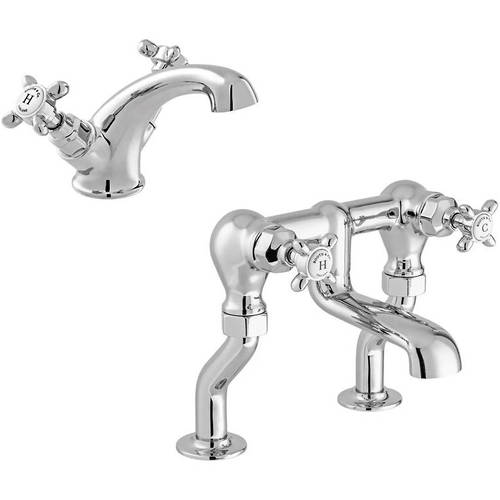 Additional image for Basin & Bath Filler Tap Pack With Crosshead Handles (Chrome).