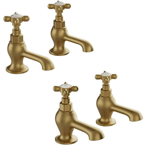 Additional image for Basin & Bath Tap Pack With Crosshead Handles (Brushed Brass).