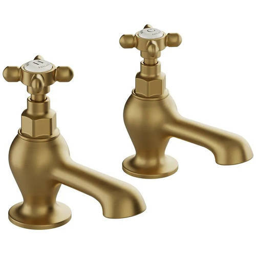 Additional image for Basin & Bath Tap Pack With Crosshead Handles (Brushed Brass).
