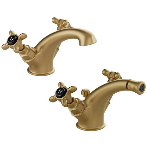 Additional image for Mono Basin & Bidet Tap Pack With Crosshead Handles (Brushed Brass).
