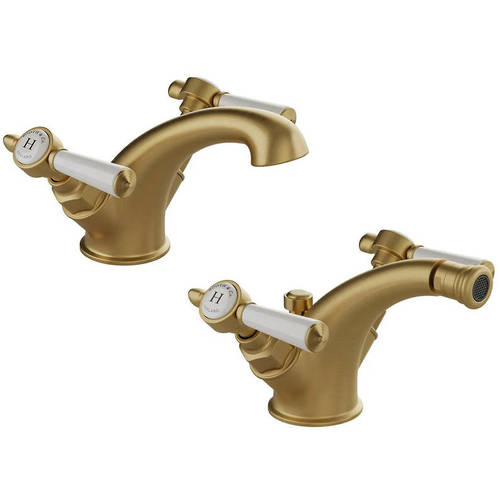 Additional image for Mono Basin & Bidet Tap Pack With Lever Handles (Brushed Brass).