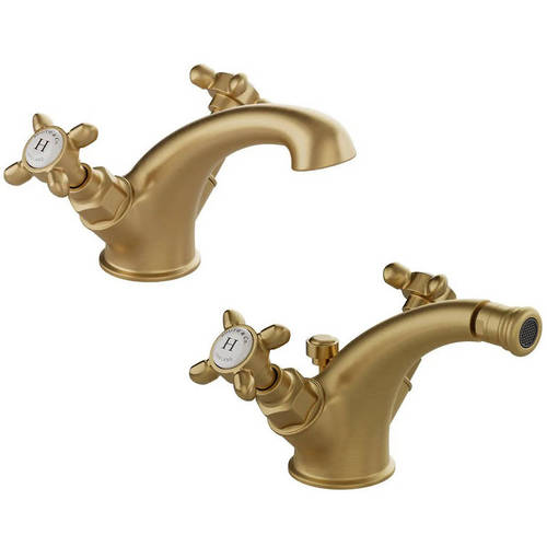 Additional image for Mono Basin & Bidet Tap Pack With Crosshead Handles (Brushed Brass).