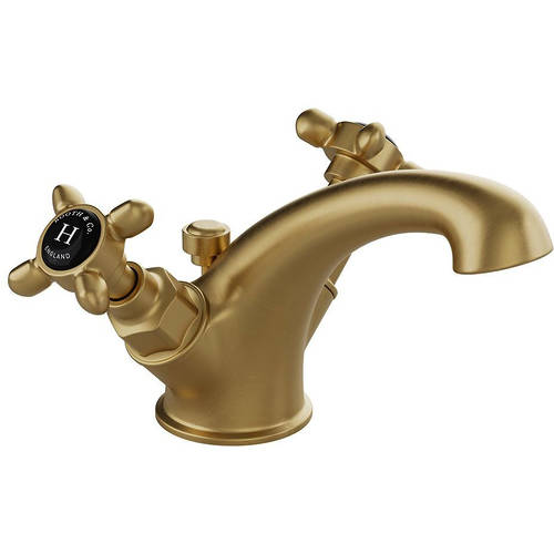 Additional image for Mono Basin Mixer Tap With Pop Up Waste & Crosshead Handles (Brushed Brass).