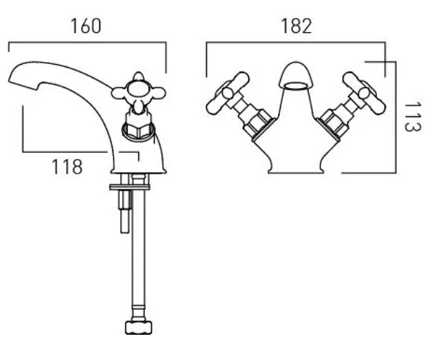Additional image for Mono Basin Mixer Tap With Pop Up Waste & Crosshead Handles (Bright Nickel).
