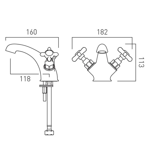 Additional image for Mono Basin Mixer Tap With Pop Up Waste & Crosshead Handles (Brushed Nickel).
