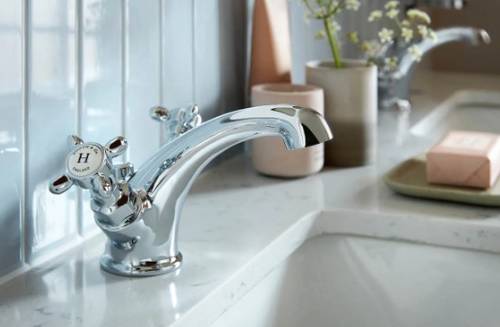 Additional image for Mono Basin Mixer Tap With Pop Up Waste & Crosshead Handles (Chrome).