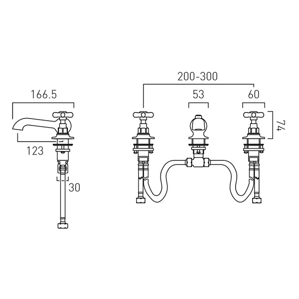 Additional image for 3TH Basin Mixer Tap With Pop Up Waste & Crosshead Handles (Bright Nickel).