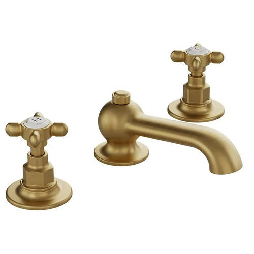 Additional image for 3TH Basin Mixer Tap With Pop Up Waste & Crosshead Handles (Brushed Brass).