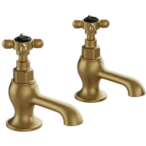 Additional image for Basin Taps With Crosshead Handles (Brushed Brass, Pair).