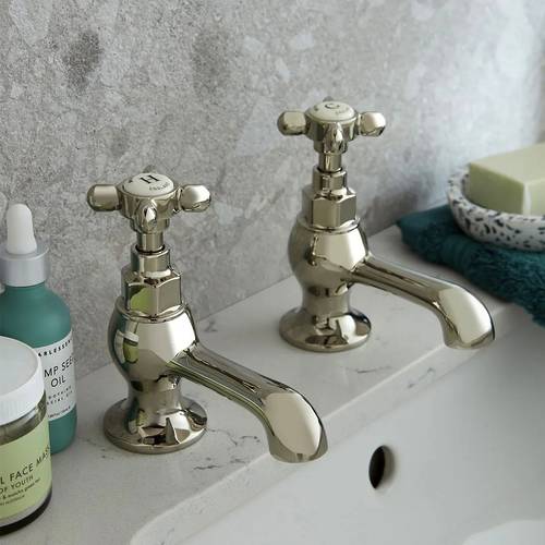 Additional image for Basin Taps With Crosshead Handles (Bright Nickel, Pair).