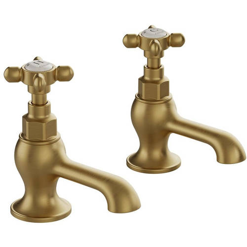 Additional image for Basin Taps With Crosshead Handles (Brushed Brass, Pair).