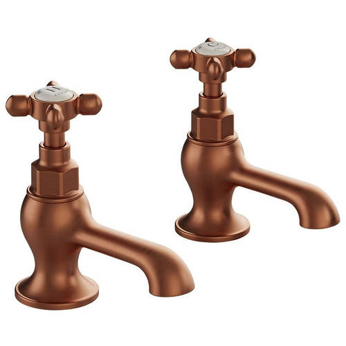 Additional image for Basin Taps With Crosshead Handles (Brushed Bronze, Pair).