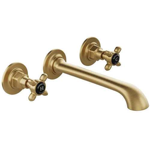 Additional image for Wall-Mounted Basin Mixer Tap With Crosshead Handles (Brushed Brass, 3TH).