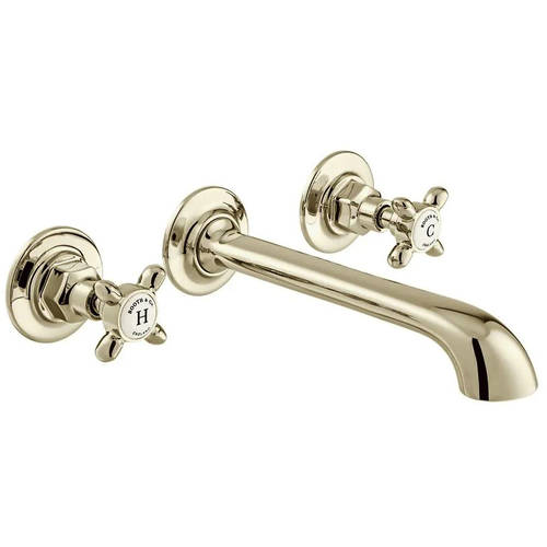 Additional image for Wall-Mounted Basin Mixer Tap With Crosshead Handles (Bright Nickel, 3TH).