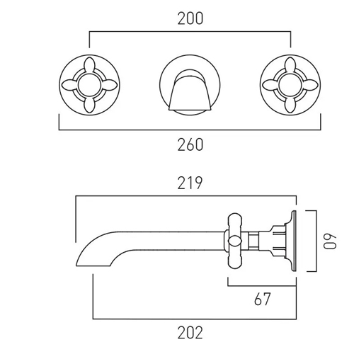 Additional image for Wall-Mounted Basin Mixer Tap With Crosshead Handles (Brushed Brass, 3TH).