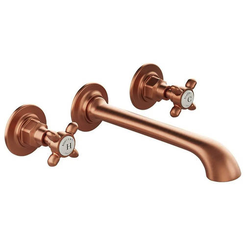 Additional image for Wall-Mounted Basin Mixer Tap With Crosshead Handles (Brushed Bronze, 3TH).