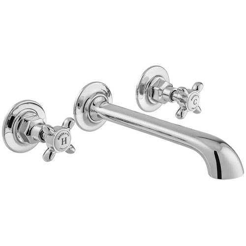Additional image for Wall-Mounted Basin Mixer Tap With Crosshead Handles (Chrome, 3TH).