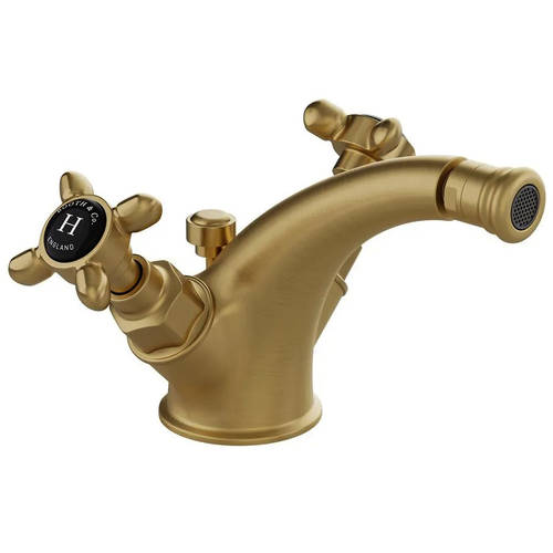 Additional image for Mono Bidet Mixer Tap With Pop Up Waste & Crosshead Handles (Brushed Brass).