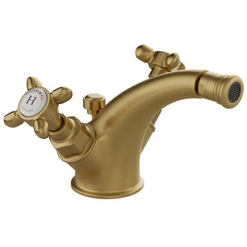 Additional image for Mono Bidet Mixer Tap With Pop Up Waste & Crosshead Handles (Brushed Brass).