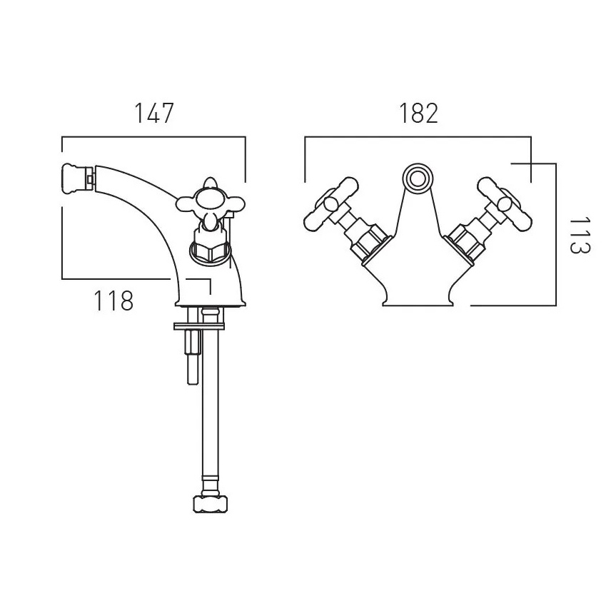 Additional image for Mono Bidet Mixer Tap With Pop Up Waste & Crosshead Handles (Chrome).