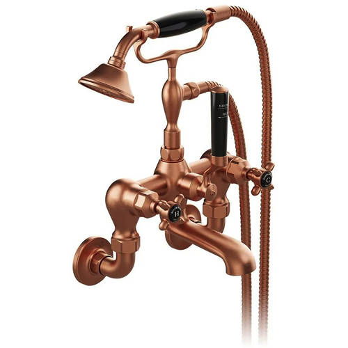 Additional image for Wall-Mounted Bath Shower Mixer Tap With Crosshead Handles (Brushed Bronze).