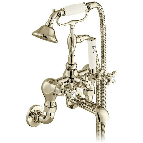 Additional image for Wall-Mounted Bath Shower Mixer Tap With Crosshead Handles (Bright Nickel).