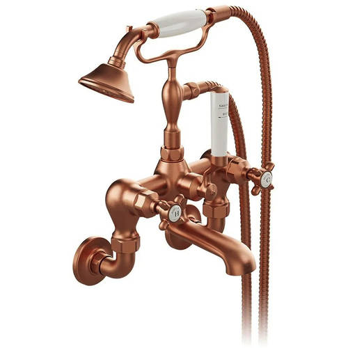 Additional image for Wall-Mounted Bath Shower Mixer Tap With Crosshead Handles (Brushed Bronze).