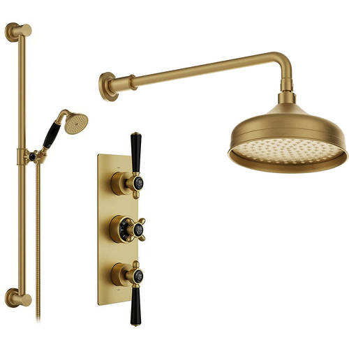 Additional image for Thermostatic Shower Valve With Slide Rail Kit & Fixed Head (Brushed Brass).